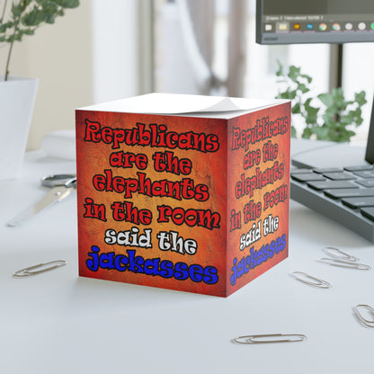 donkeys and elephants - note cube (burnt orange)
