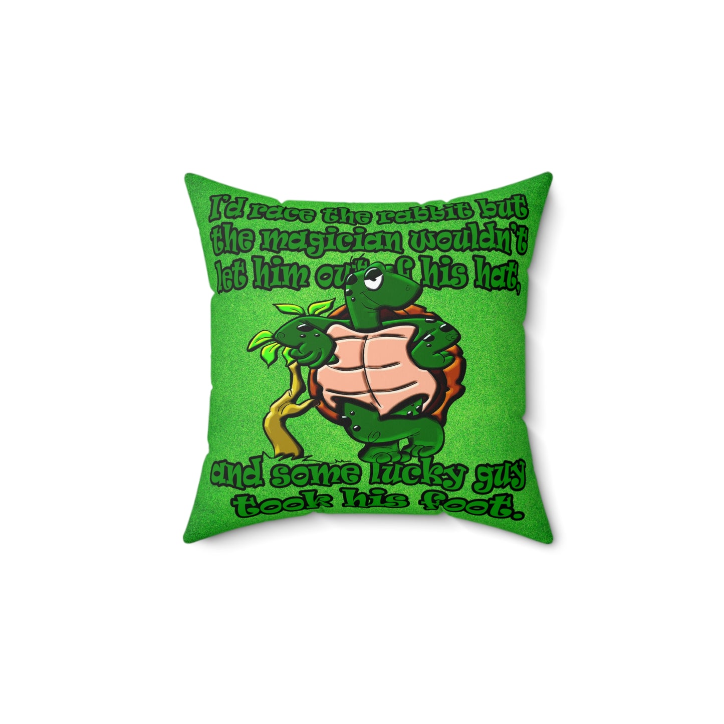turtle race - Spun Polyester Square Pillow - (green turf)