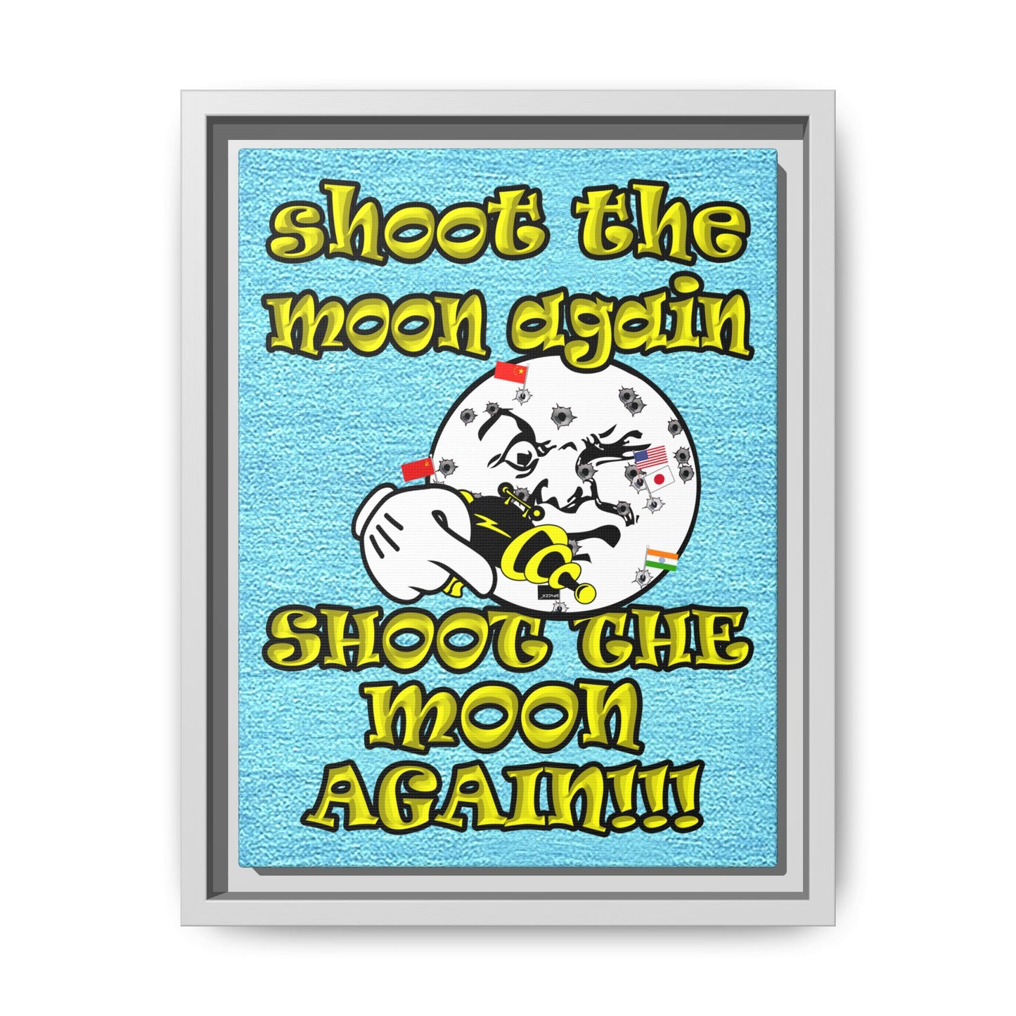 shoot the moon again - framed canvas art (faded blue)