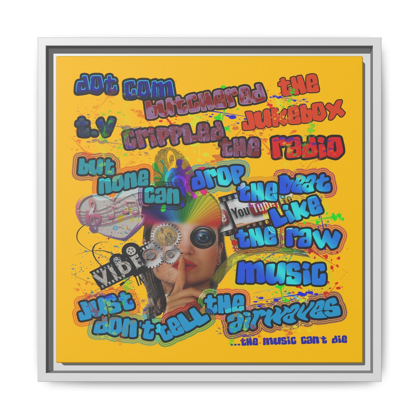 drop the beat - framed canvas art (yellow)