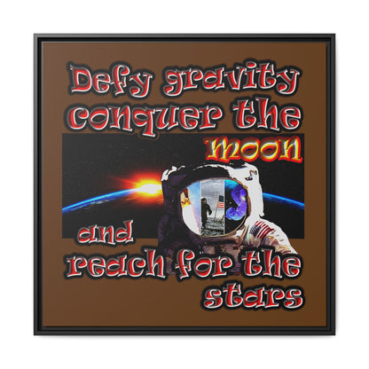 defy conquer reach - framed canvas art (brown)