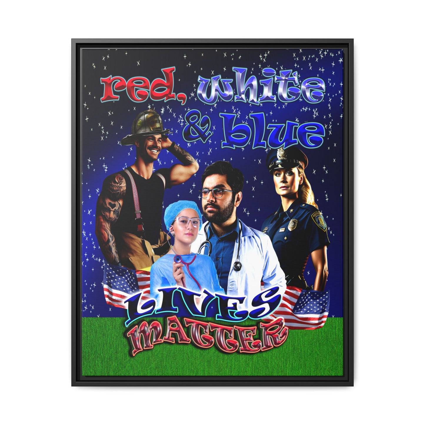 rw&b lives matter - framed canvas art ('snoops' background)