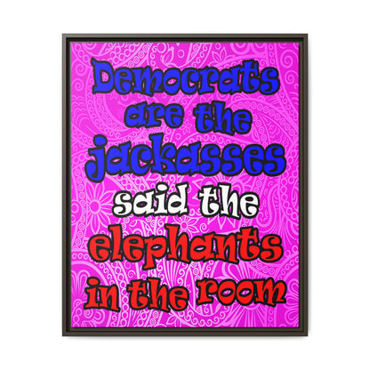 donkeys and elephants - framed canvas art (pink swirl)