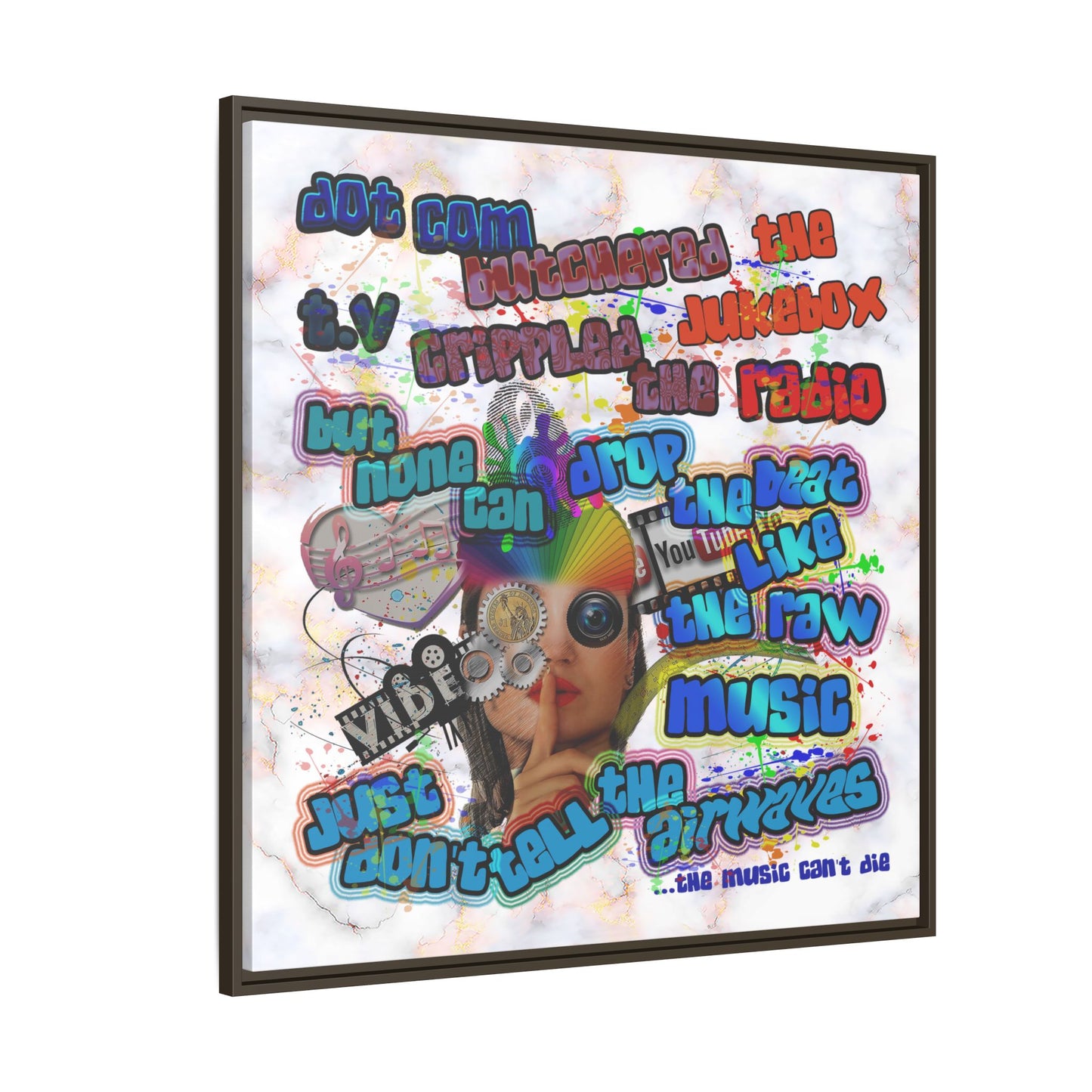 drop the beat - framed canvas art (white marble)