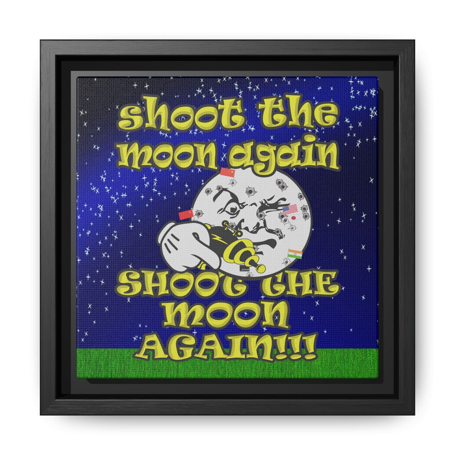 shoot the moon again - framed canvas art ('snoops' background)