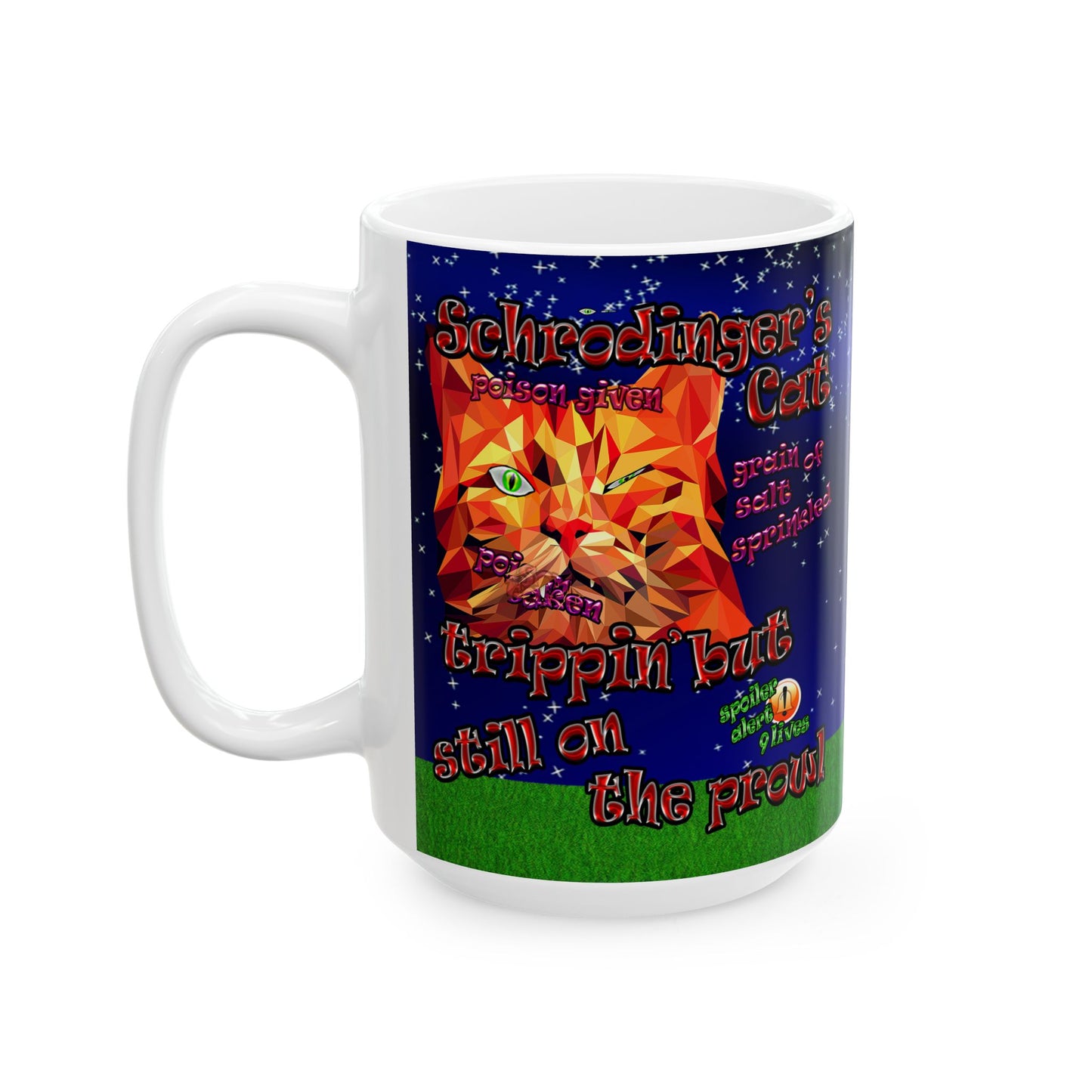 schrodinger's cat - White Mug ('snoops' background)