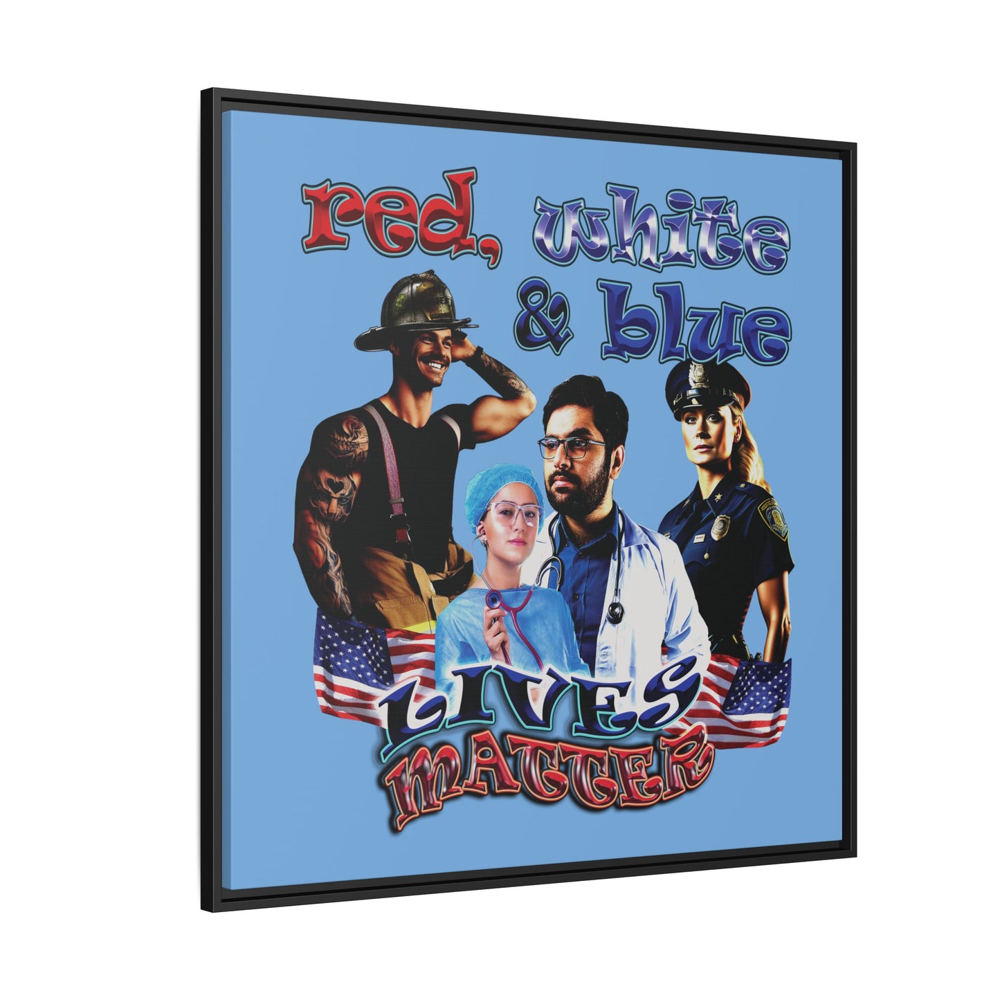 rw&b lives matter - framed canvas art (light blue)