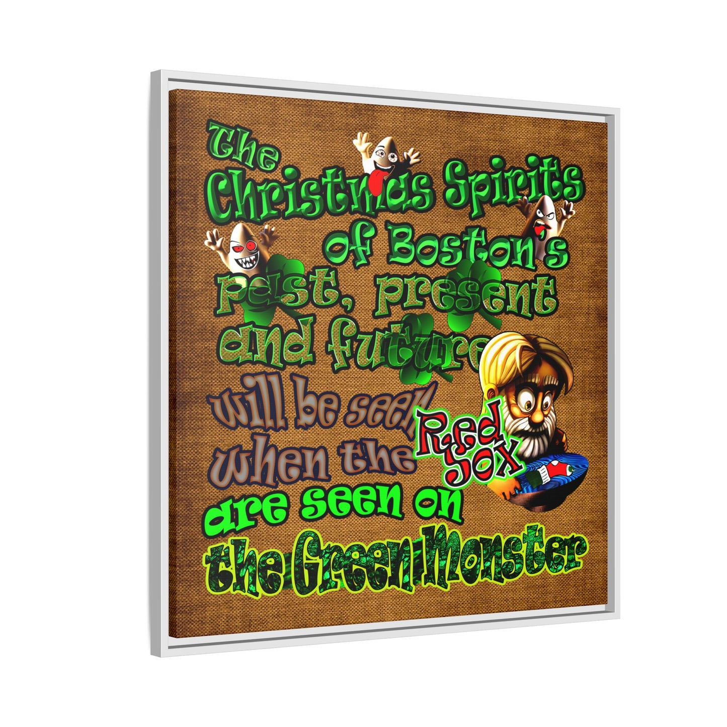 christmas spirits of boston - framed canvas art (brown papyrus)