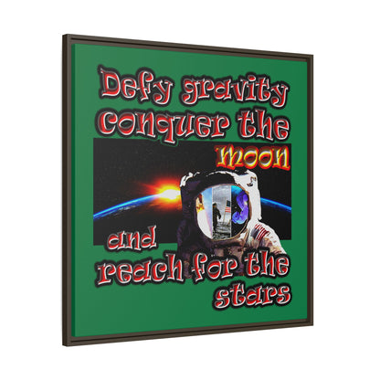 defy conquer reach - framed canvas art (dark green)