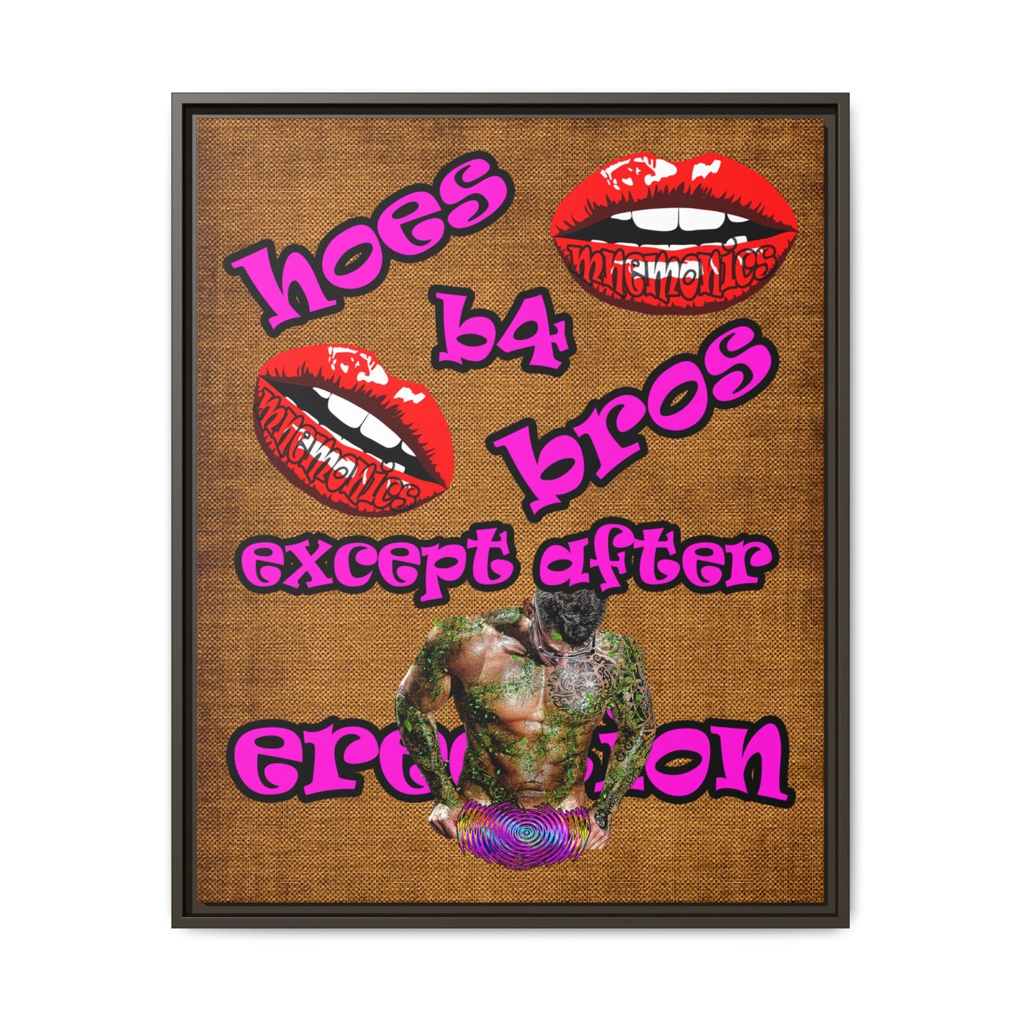 hoes b4 bros - framed canvas art (brown papyrus)