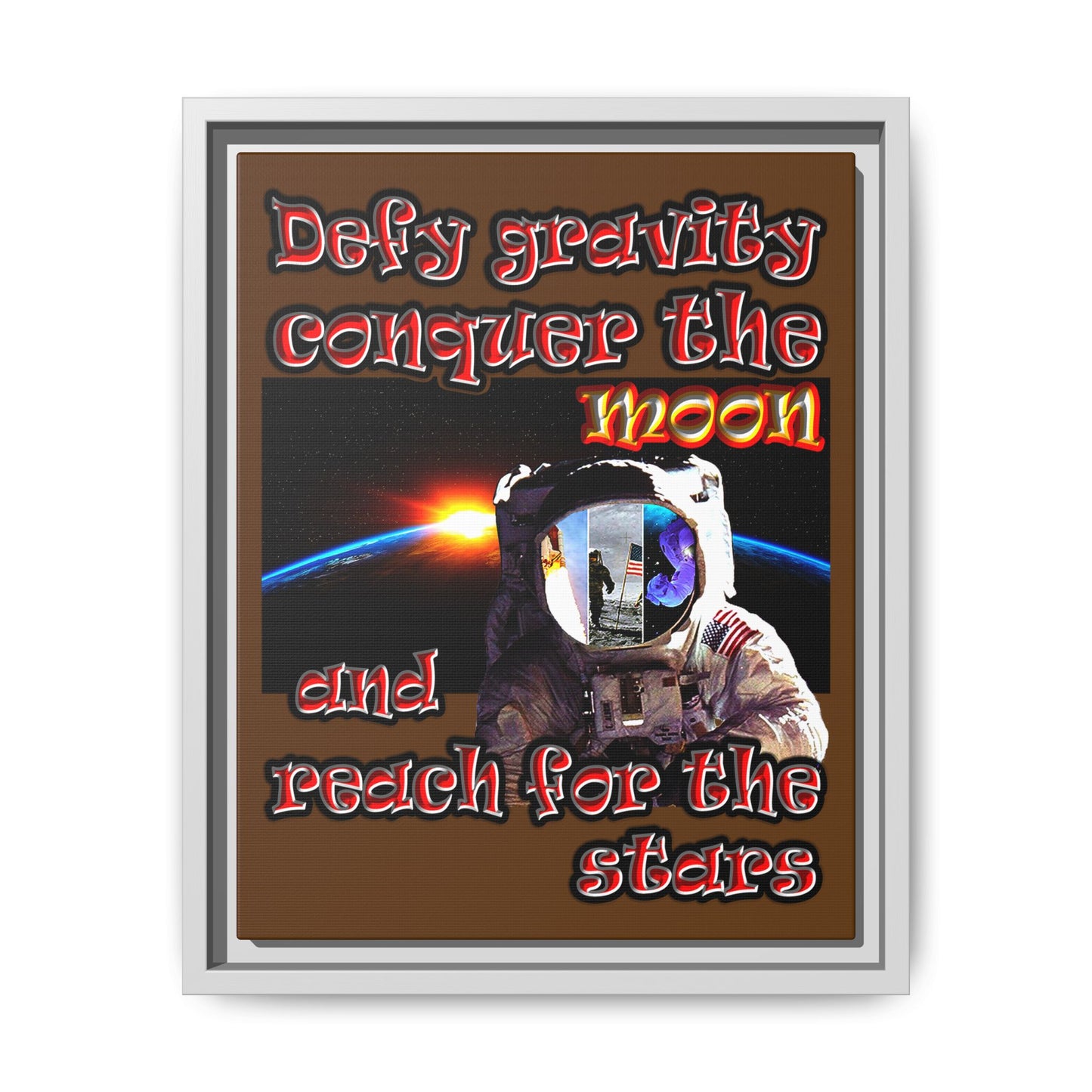defy conquer reach - framed canvas art (brown)