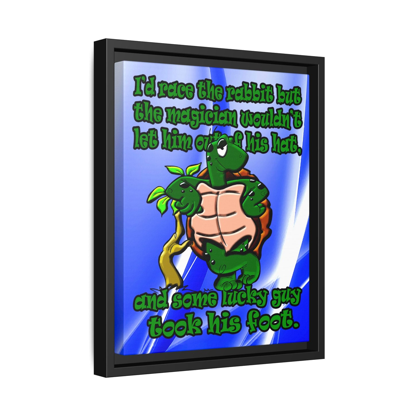 turtle race - framed canvas art (blue-white wave)