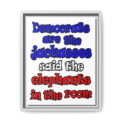 donkeys and elephants - framed canvas art (white)