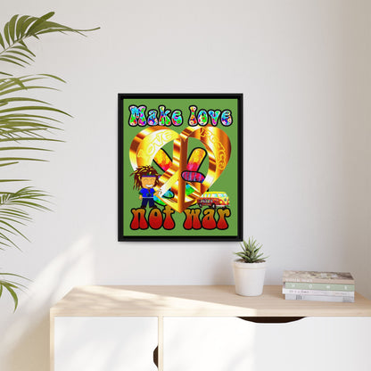 love peace - framed canvas art (green)