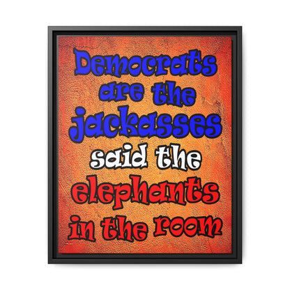 donkeys and elephants - framed canvas art (burnt orange)