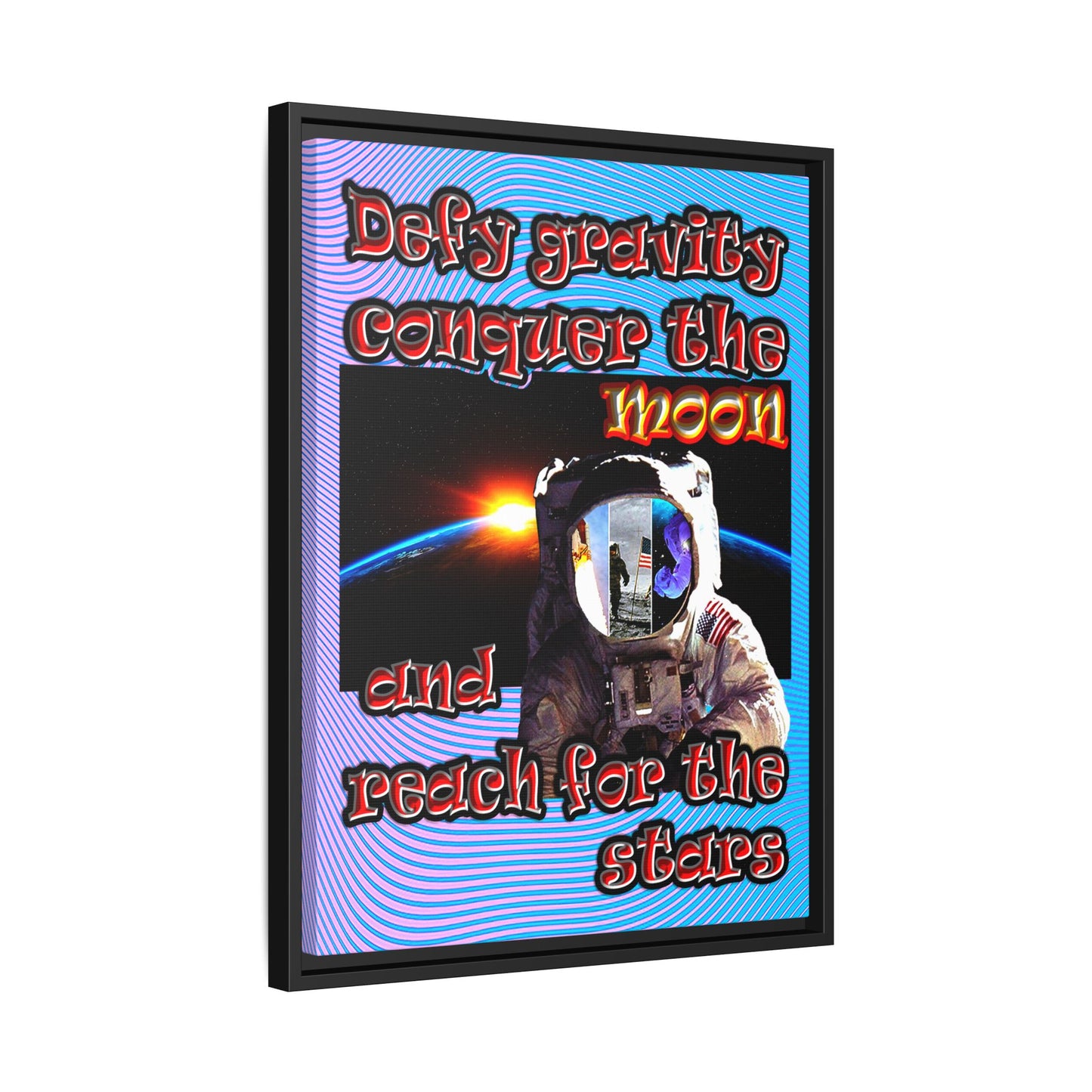defy conquer reach - framed canvas art (light blue-purple wave)