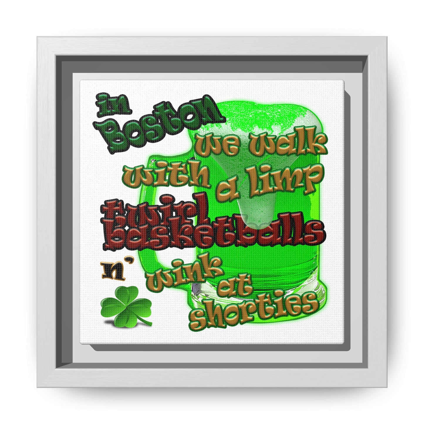 celtics logo - framed canvas art (white)