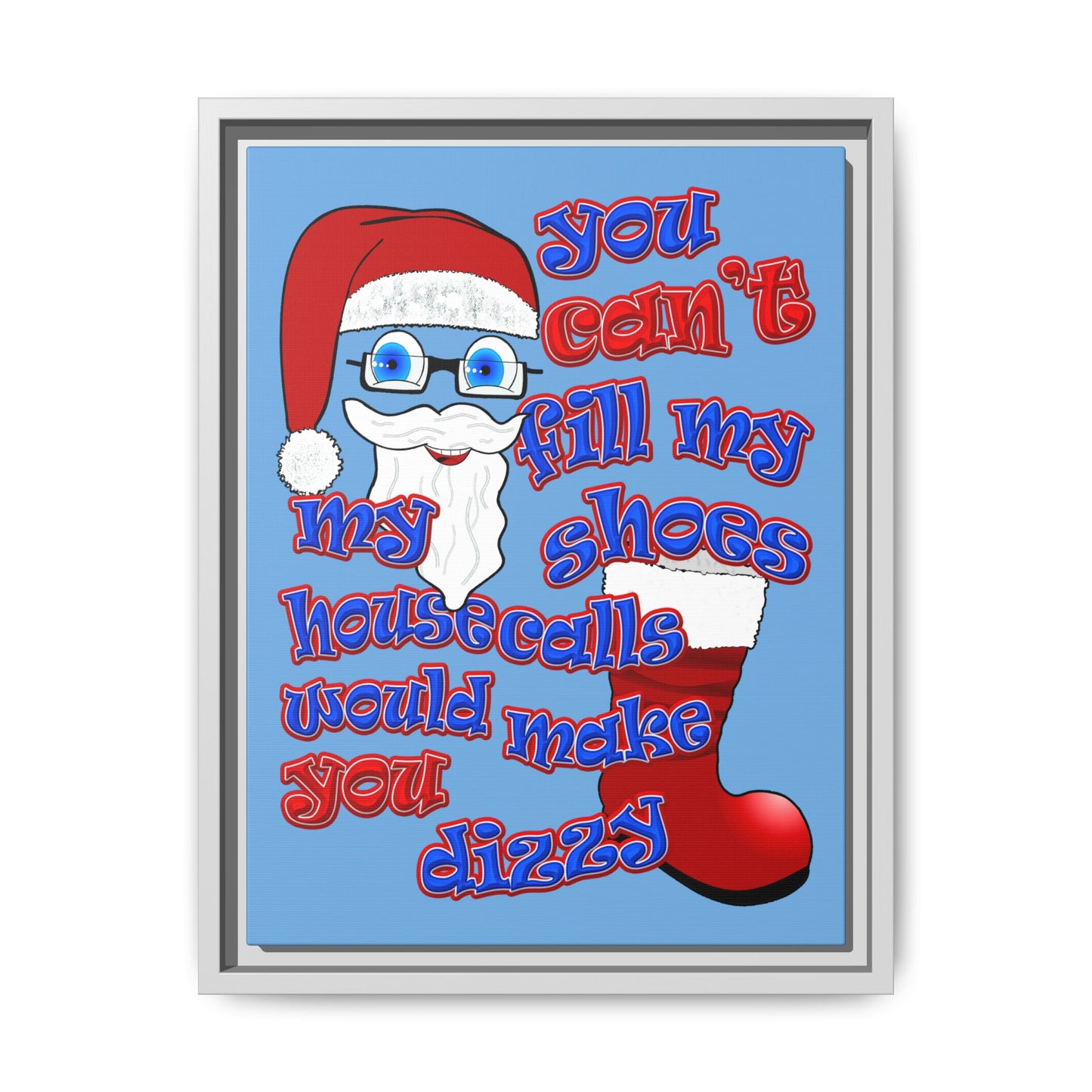 santa's shoes - framed canvas art (light blue)