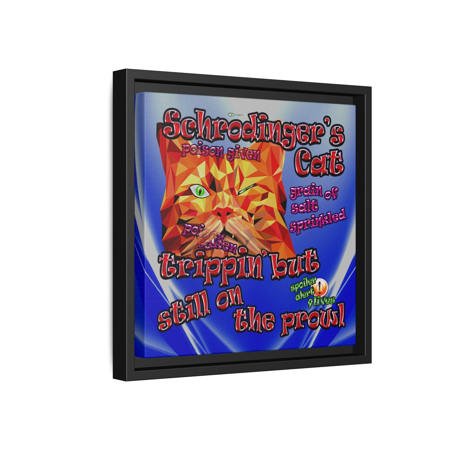 schrodinger's cat - framed canvas art (blue-white wave)
