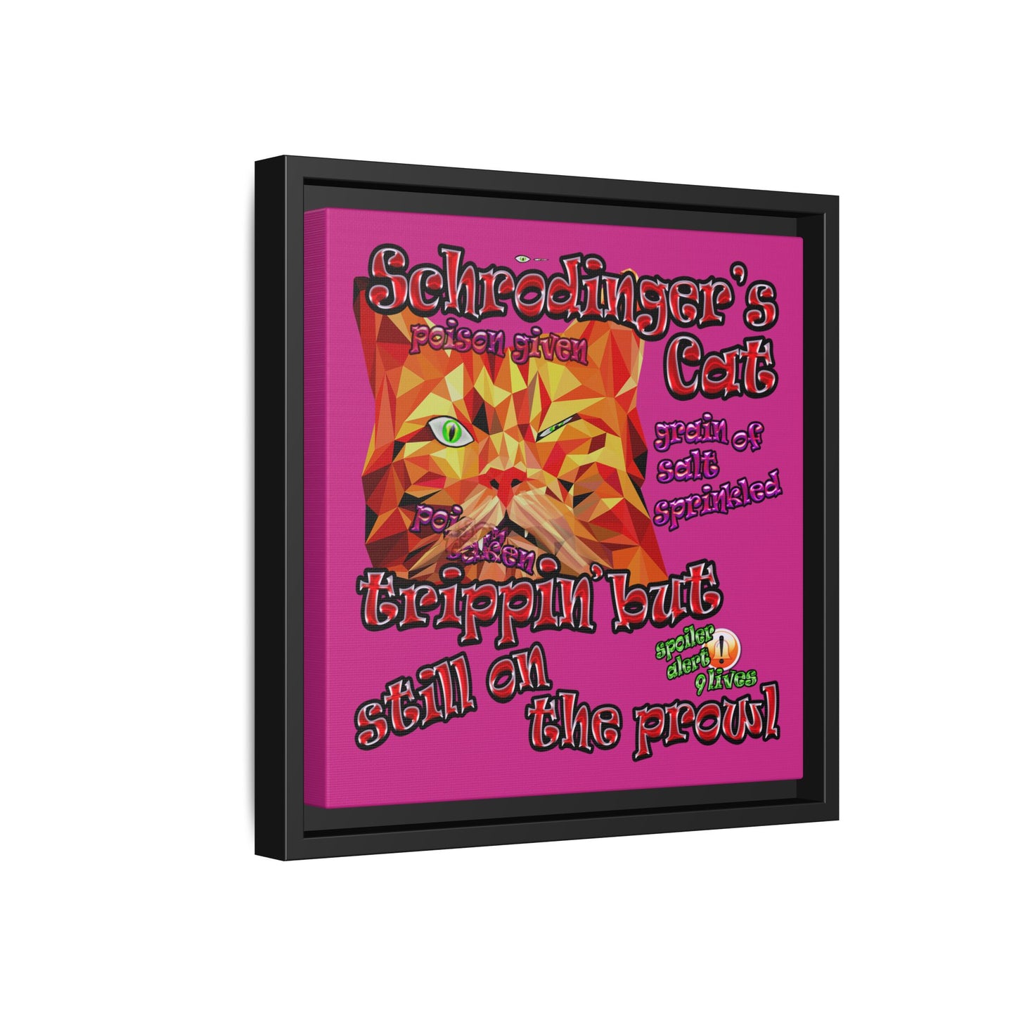 schrodinger's cat - framed canvas art (pink)