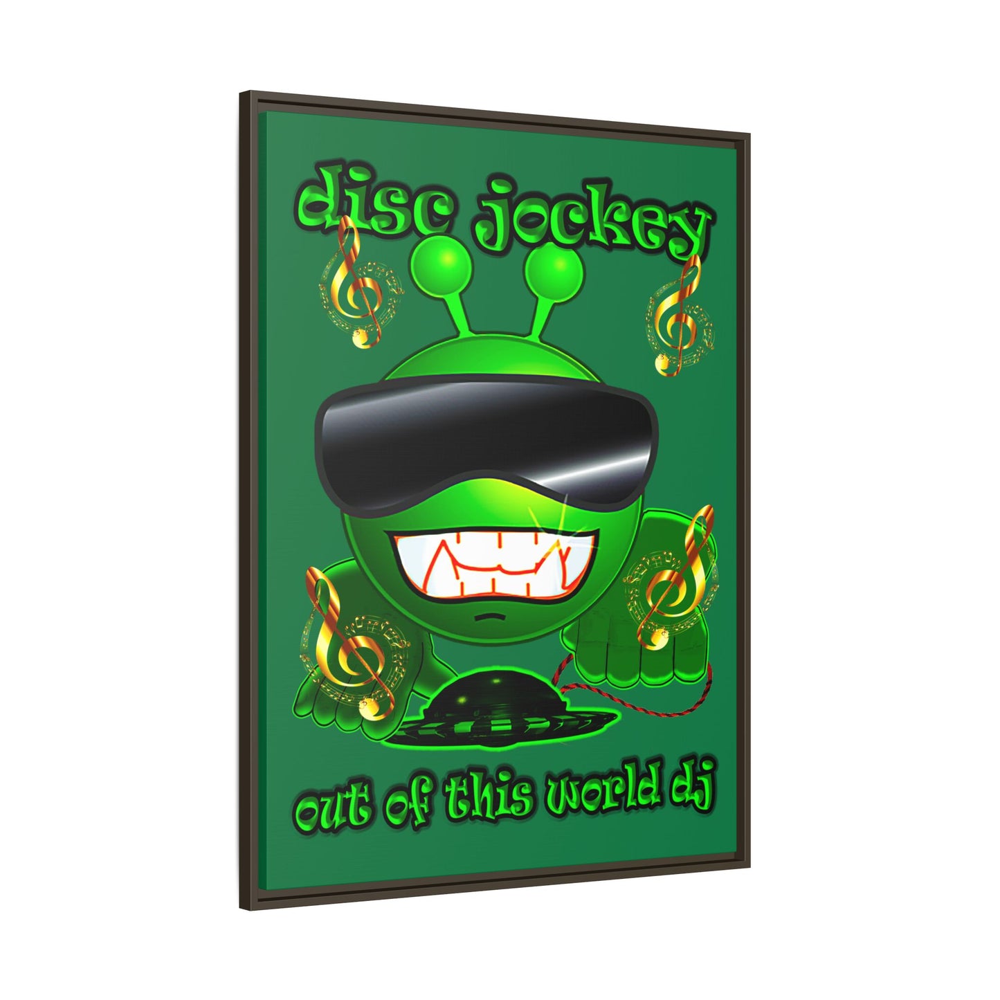 disc jockey - framed canvas art (dark green)