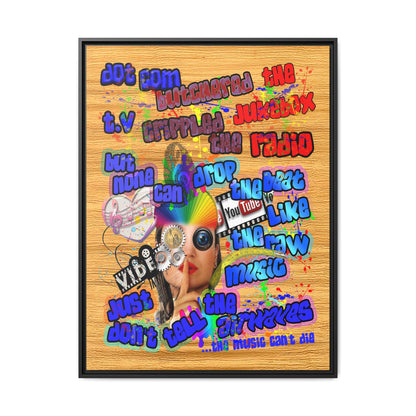 drop the beat - framed canvas art (butterscotch wood finish)