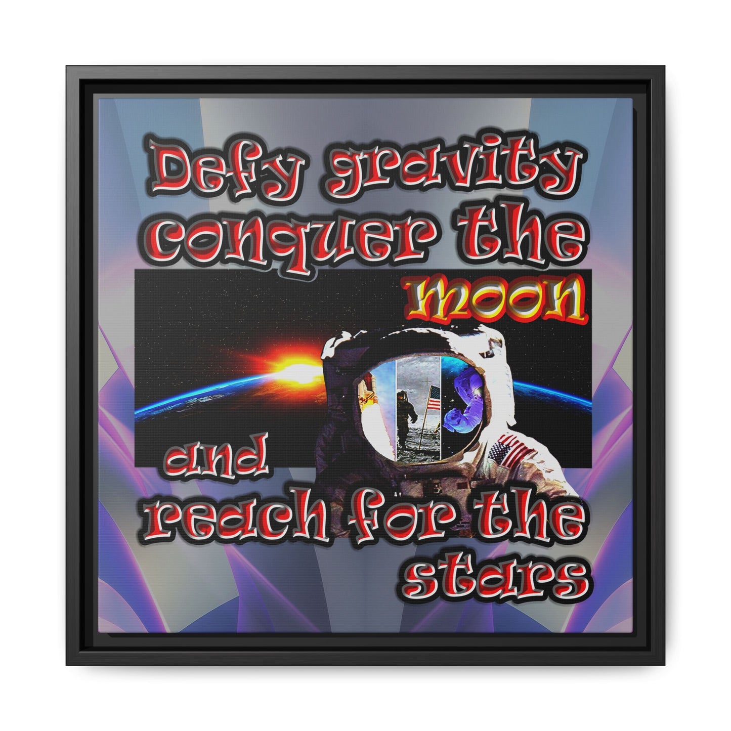 defy conquer reach - framed canvas art (grey-pink wave)