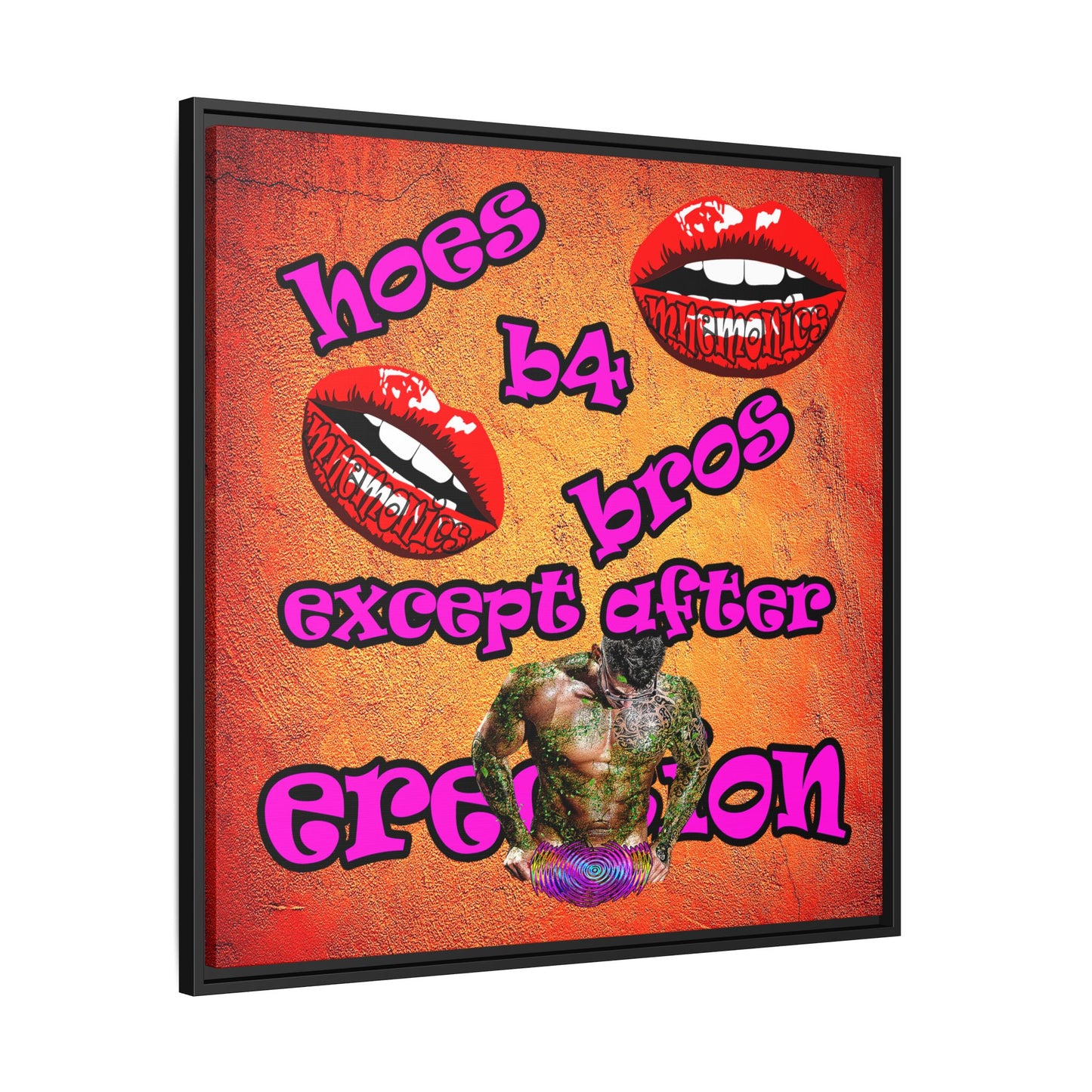 hoes b4 bros - framed canvas art (burnt orange)