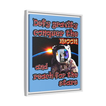defy conquer reach - framed canvas art (light blue)