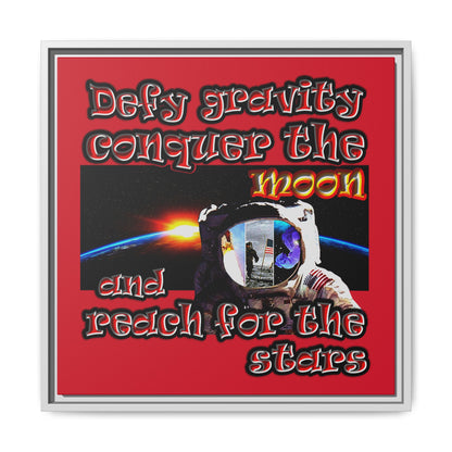 defy conquer reach - framed canvas art (dark red)