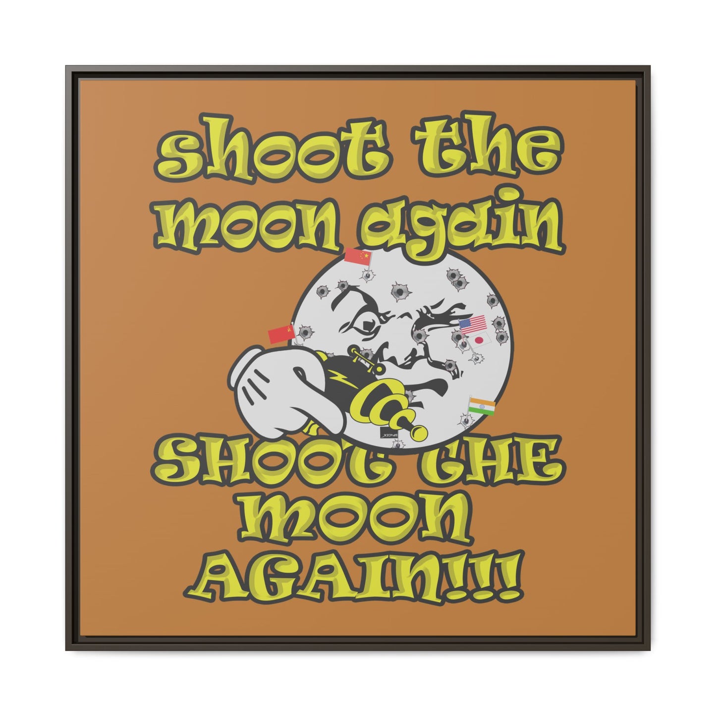 shoot the moon again - framed canvas art (light brown)