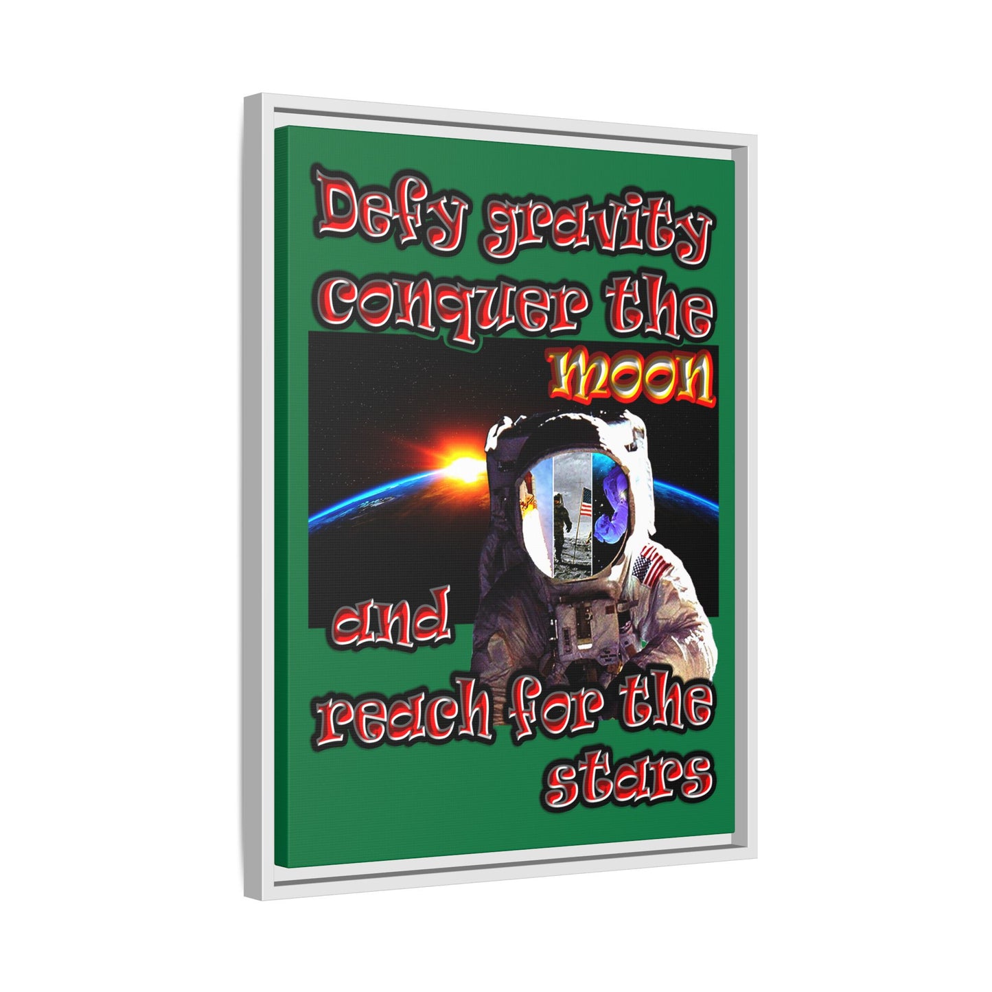 defy conquer reach - framed canvas art (dark green)