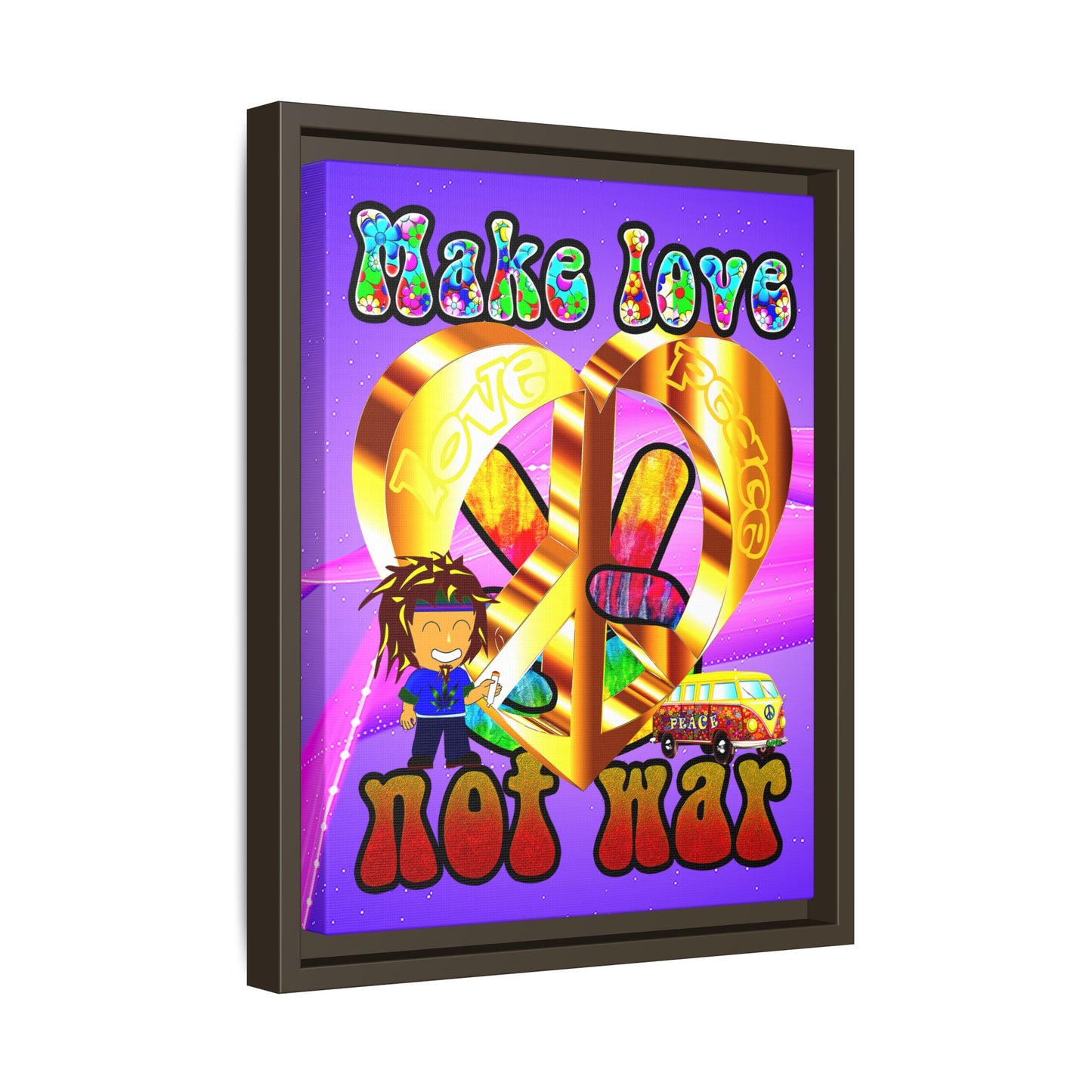 love peace - framed canvas art (purple-pink wave)