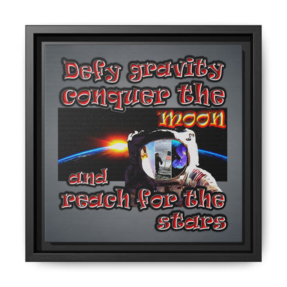 defy conquer reach - framed canvas art (grey-light grey)