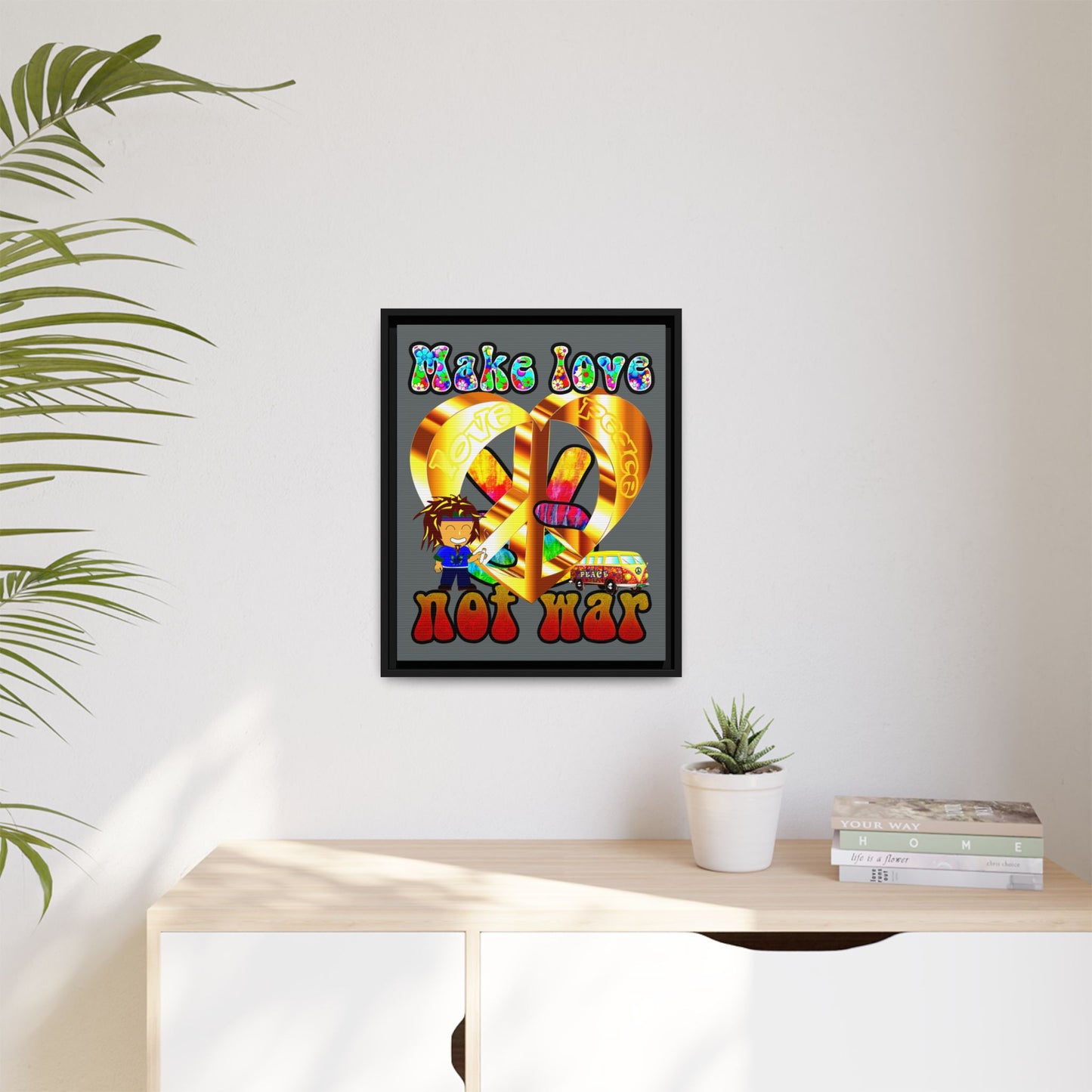love peace - framed canvas art (dark grey)