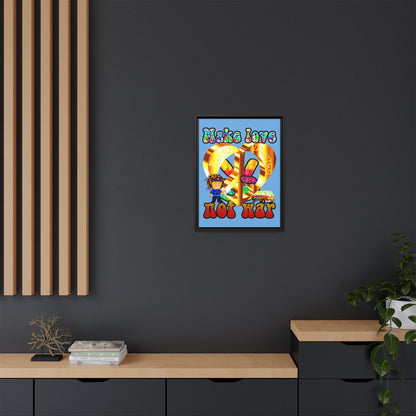 love peace - framed canvas art (light blue)