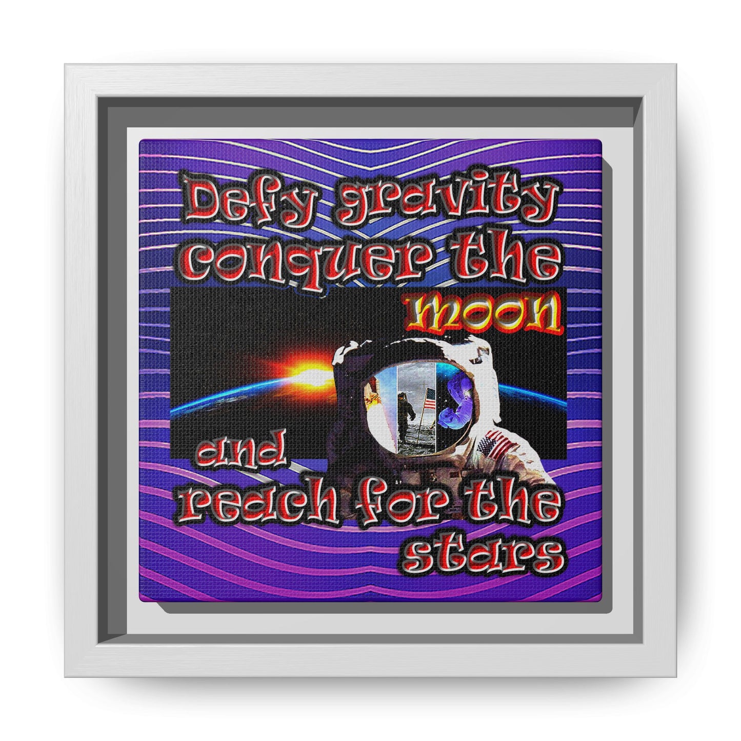 defy conquer reach - framed canvas art (purple wave)