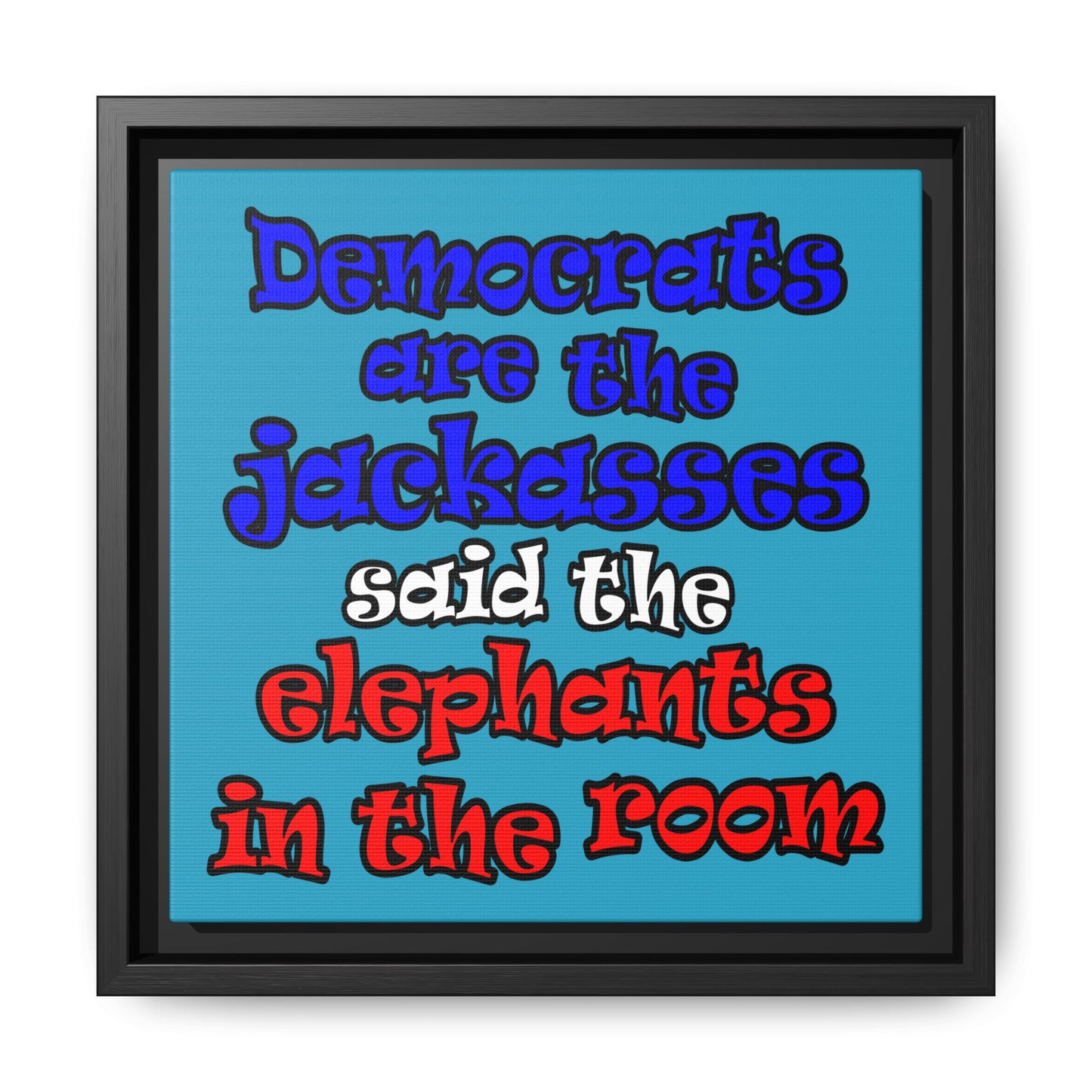donkeys and elephants - framed canvas art (turquoise)