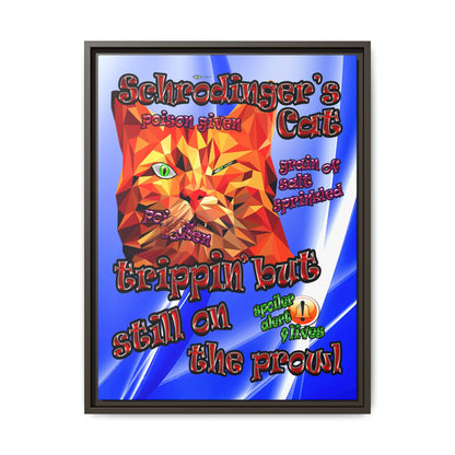 schrodinger's cat - framed canvas art (blue-white wave)