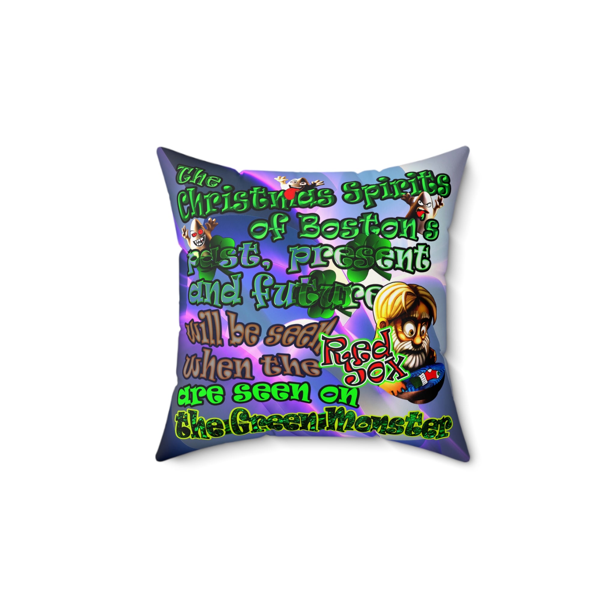 christmas spirits of boston - Spun Polyester Square Pillow - (grey-pink wave)