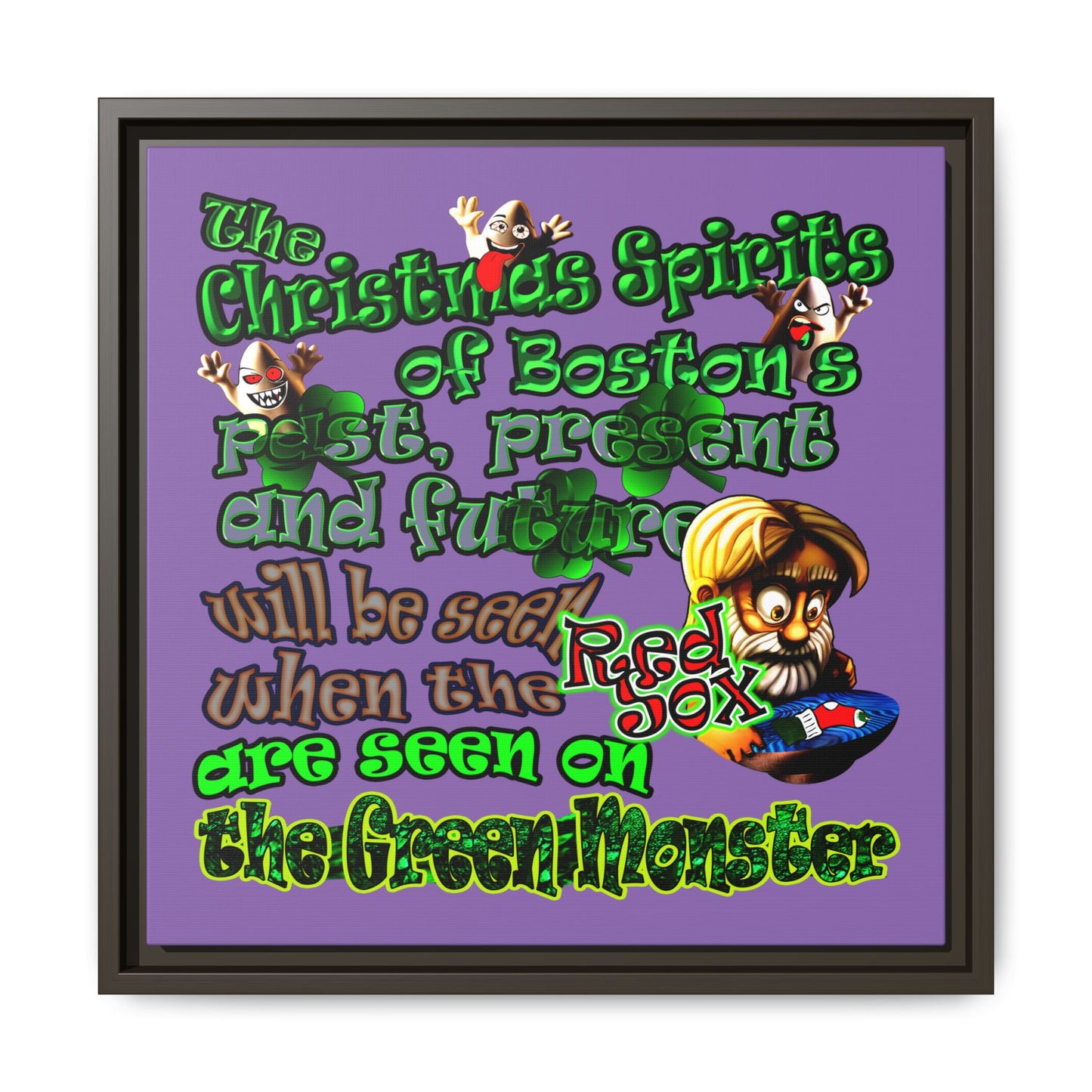 christmas spirits of boston - framed canvas art (light purple)