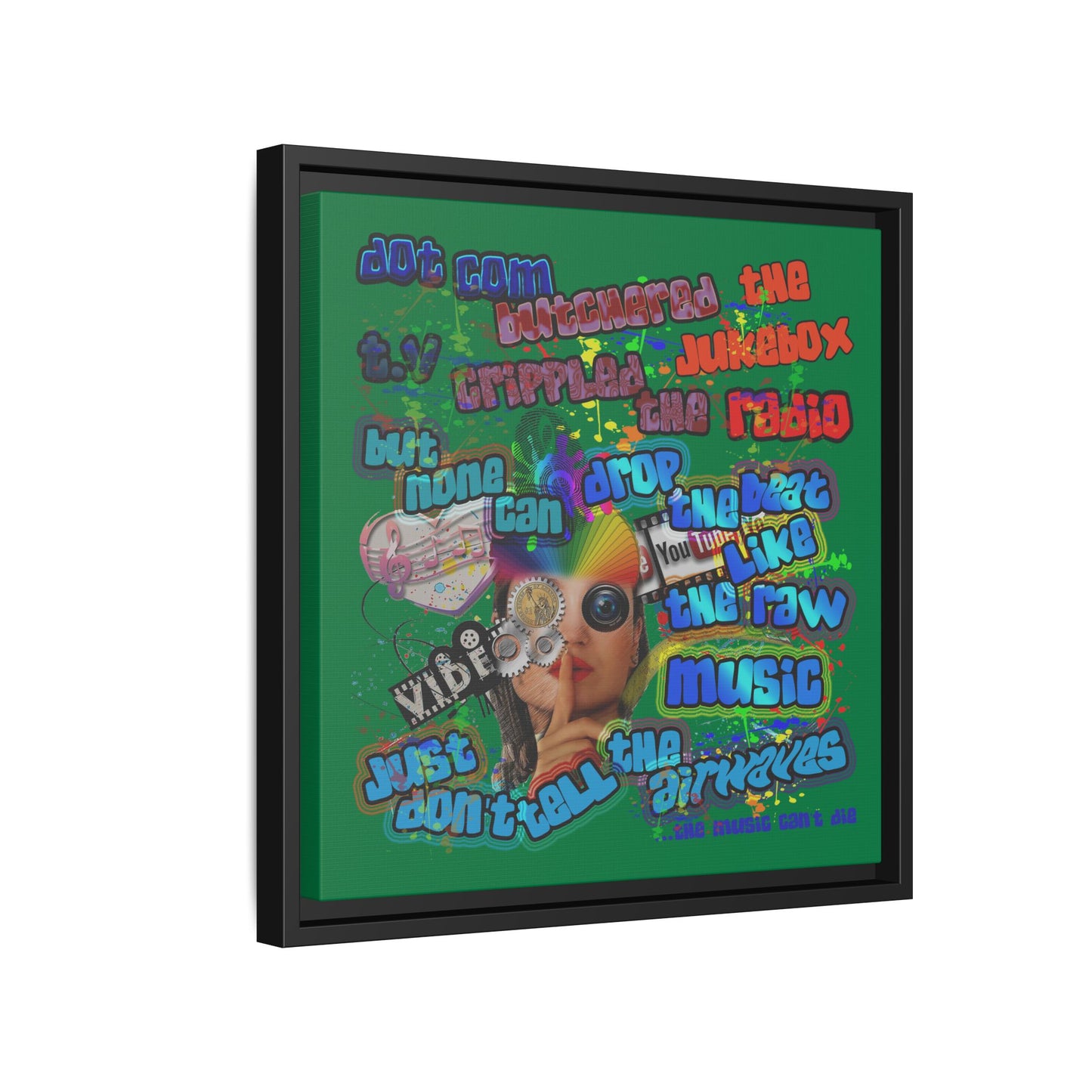 drop the beat - framed canvas art (dark green)