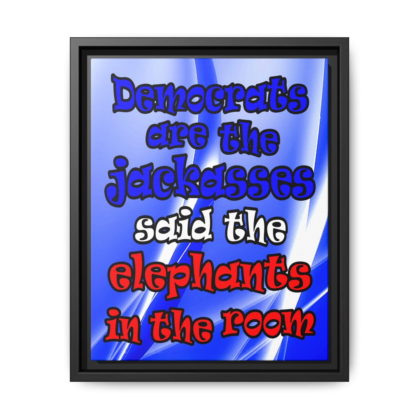 donkeys and elephants - framed canvas art (blue-white wave)