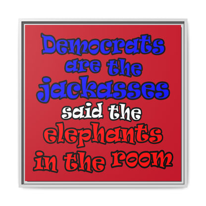 donkeys and elephants - framed canvas art (dark red)