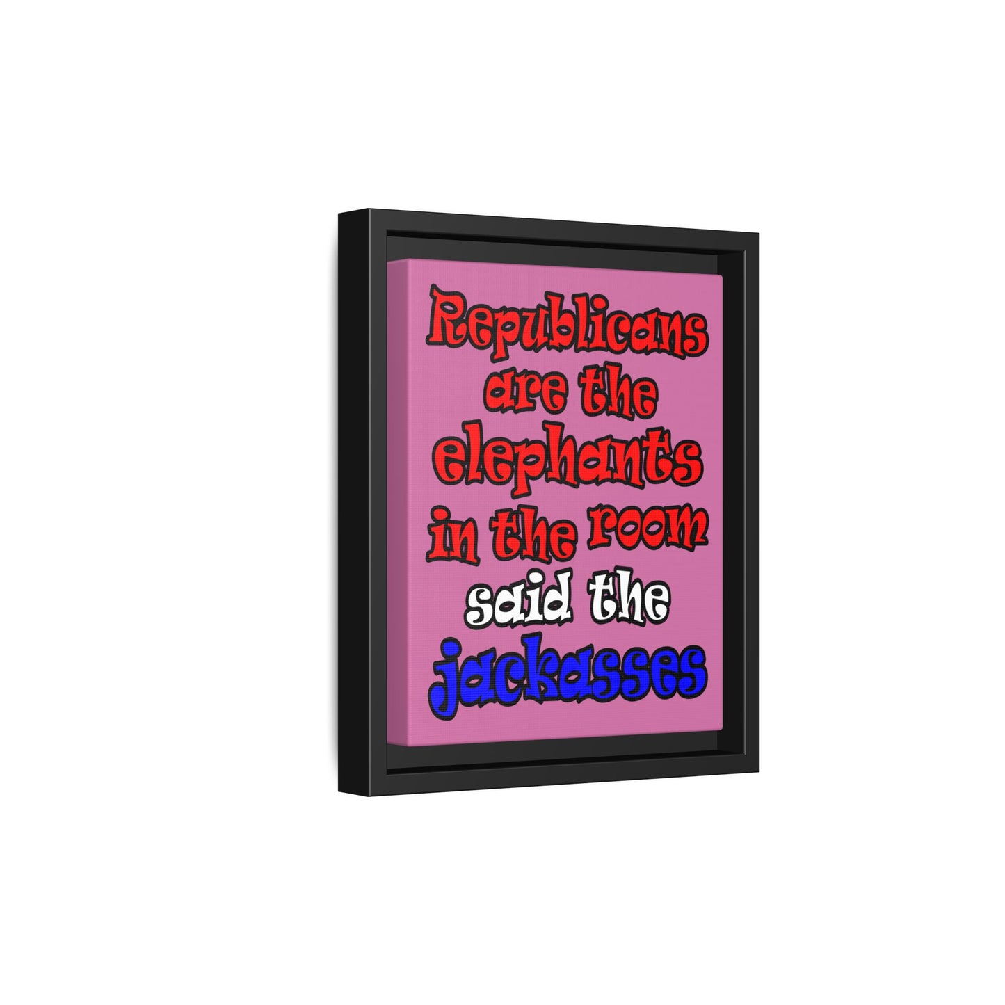 donkeys and elephants - framed canvas art (light pink)