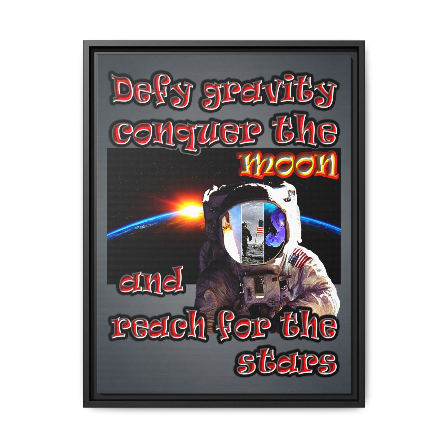 defy conquer reach - framed canvas art (grey-light grey)