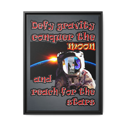 defy conquer reach - framed canvas art (grey-light grey)