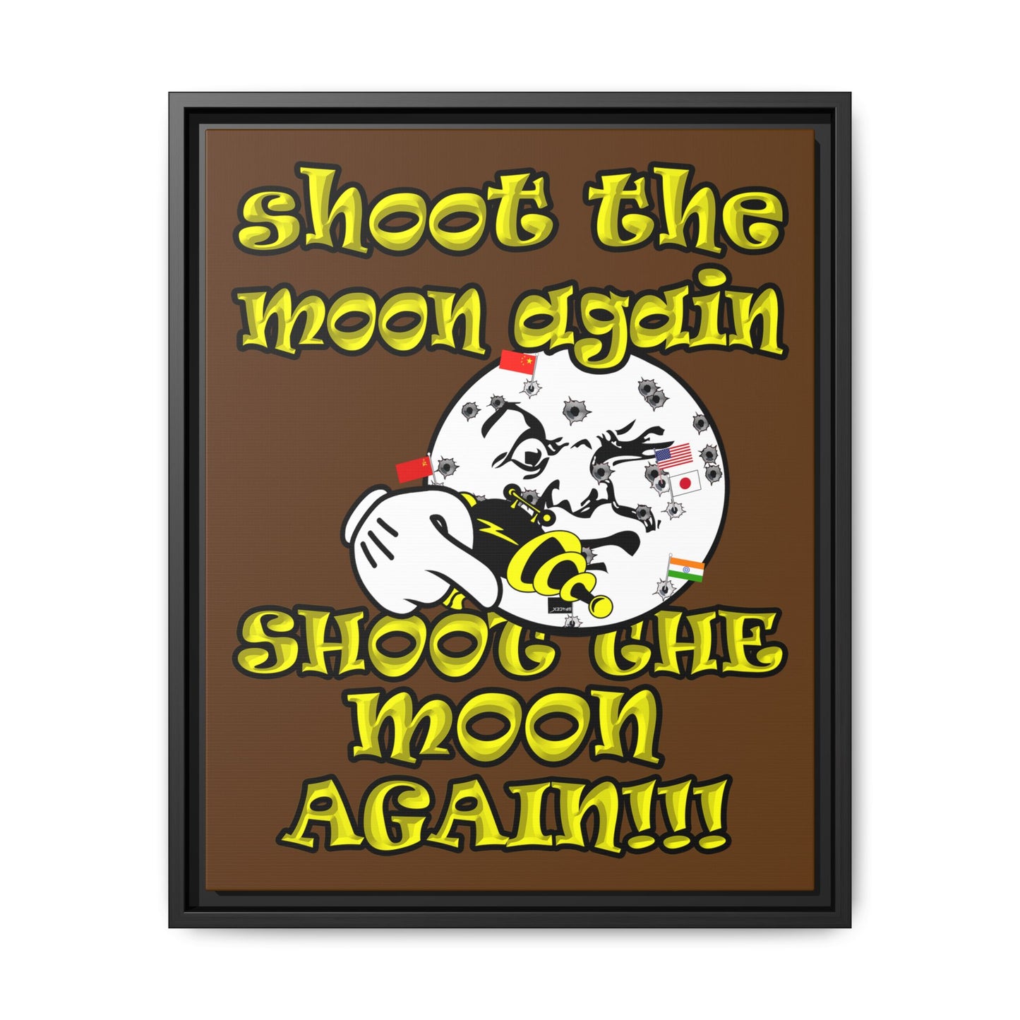 shoot the moon again - framed canvas art (brown)