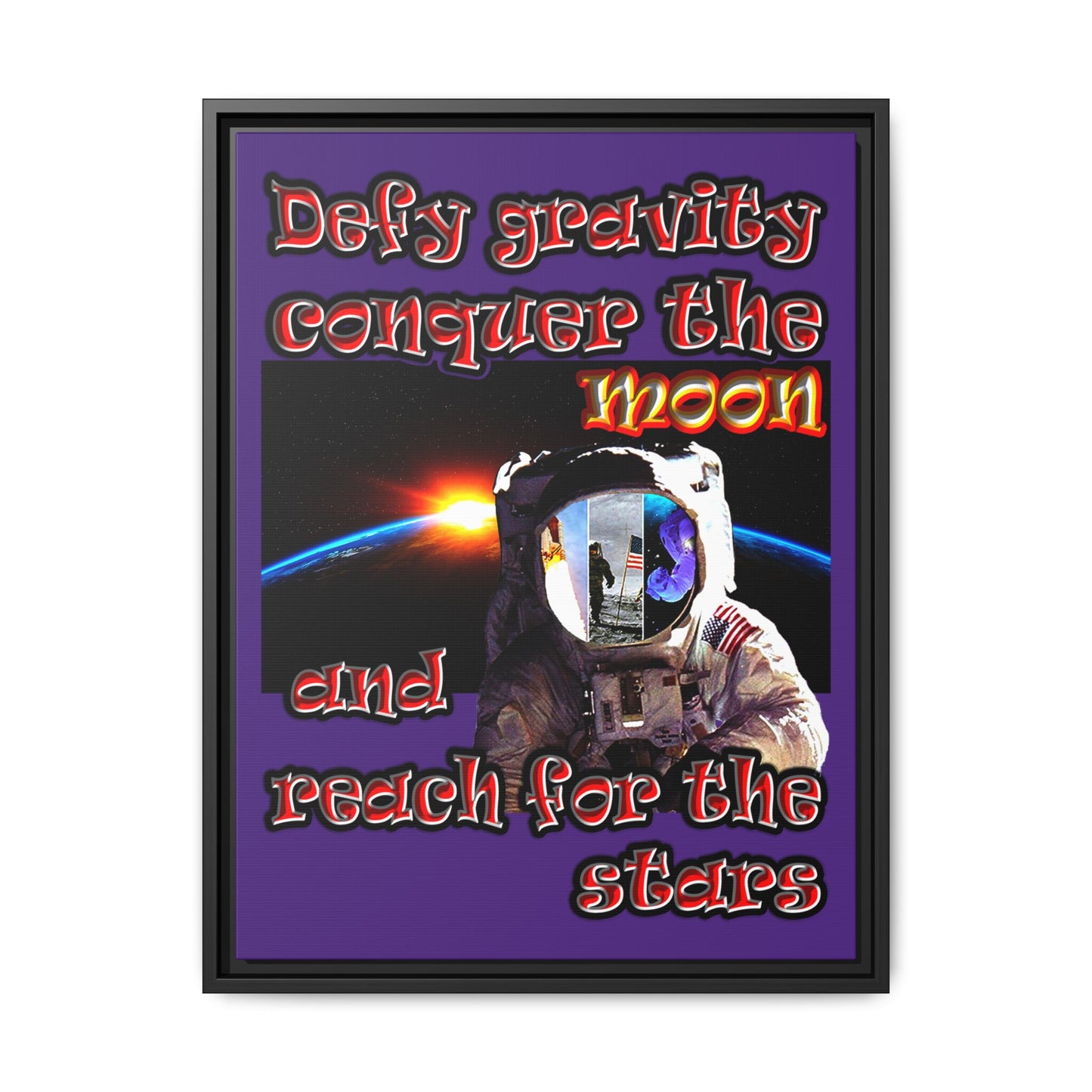 defy conquer reach - framed canvas art (purple)