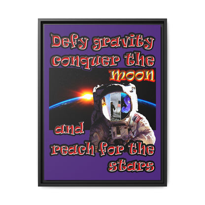 defy conquer reach - framed canvas art (purple)